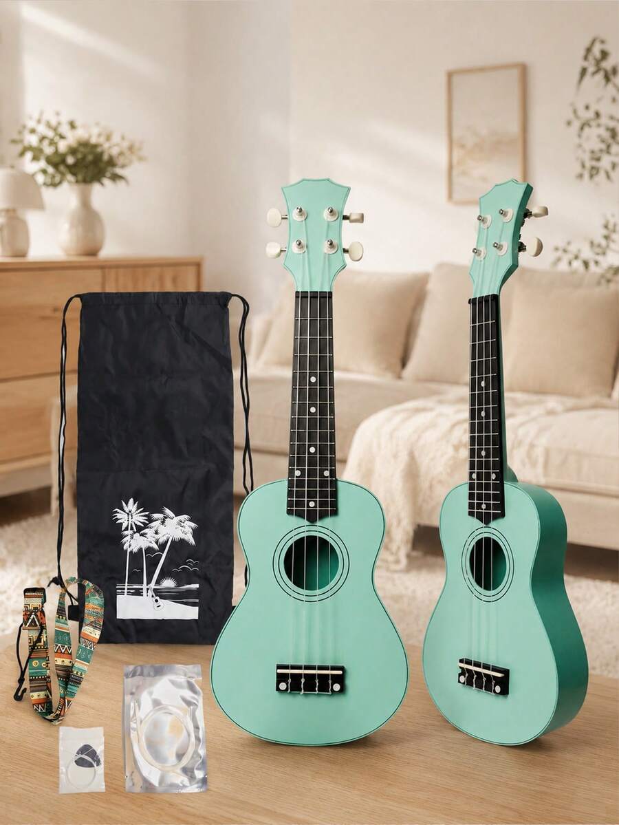 Ukulele Akustik Mengkilap 21 Inci untuk Pemula, Kit Dewasa dengan Aksesoris Lengkap (Termasuk 1 Strap, 1 Set Senar Cadangan, 1 Strap Leher Warna-warni). Seri Eucalyptus, Warna Pelangi, Desain Mengkilap. - MultiWarna - View 1