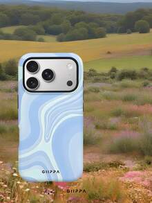 GIIPPA 1pc Blue Tone Asymmetric Wavy Pattern Design Phone Case For Phone 17 Pro Max, Compatible With Phone 16 Pro Max, 15 Pro Max, 14 Pro Max, 11/12/13/14/15/43 Pro Max Plus, Korean Style High-End Fashion Fun Elegant Design, Unisex, Perfect Gift For Girlfriend For Christmas, Valentine's Day, Easter, Wedding Season And Birthday! - Multicolor - View 6