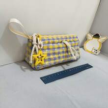 1pc Minimalist Plaid Polka Dot Star Pencil Case, Large Capacity Niche Stationery Pencil Box For Elementary, Middle And High School Students, High Aesthetic Value Stationery Storage - A - View 2
