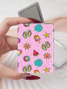 1PC Cartoon Graffiti Series Portable Vanity Mirror, Foldable Lightweight Ultra-Thin Convenient Hand Mirror, Durable PU Leather, Suitable For Multiple Scenes And All People, Rectangular Small Mirror, Pocket Mirror, Ocean Tropical Print Butterfly Pattern Design, Exquisite And Delicate, Foldable Structure, Durable And Reliable, Shockproof, Easy To Carry, Handheld Makeup Mirror, 180° Flip Cover, Multifunctional Mini Mirror - Multicolor - View 13