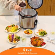 Arrocera Moosum de 5 tazas para arroz crudo, operación de un solo toque, adecuada para sushi asiático japonés, olla interior de acero inoxidable, tapa y vaporera desmontables, mantenimiento automático de calor, plateado - Tipo de Enchufe B USA (110-127V) - Ver 3