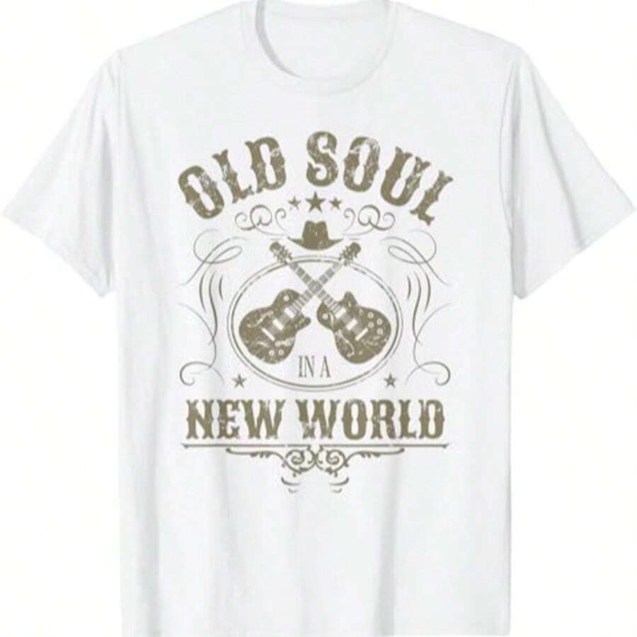 Old Soul In A New World Country Bluegrass Music Guitar Fan T-Shirt1 - White - View 1