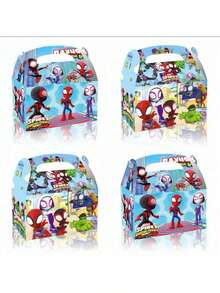12pcs And His Amazing Friends Themed Candy Boxes, Mixed Cartoon Character Print, Paper Gift Boxes With Handles, Suitable For Cake Decoration And Tabletop Decor, Perfect Gift For Fans Series (Random Styles) - Multicolor - View 4