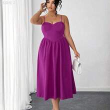 xuehuamaoyi02  Vestido de tirantes finos de talla grande con tonos morados - Rosa Pálido - Ver 7