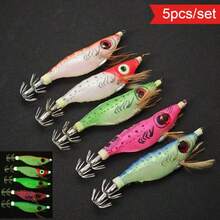 Avlcoaky 5pcs/Set Nightglow Fishing Shrimp Shrimp Squid Hook Lure Sea Fishing Luminous Squid Jig Set - Multicolor - View 10