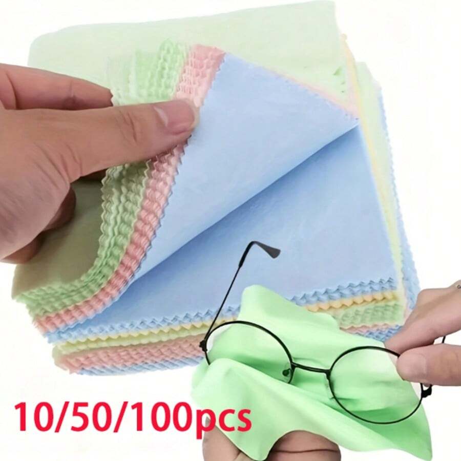10/50/100pcs Reusable Microfiber Cleaning Cloths For Glasses, Camera Lenses & Smartphone Screens - Thick Soft Unscented Wipes, Scratch-Free, Random Colors, Glasses Cleaner