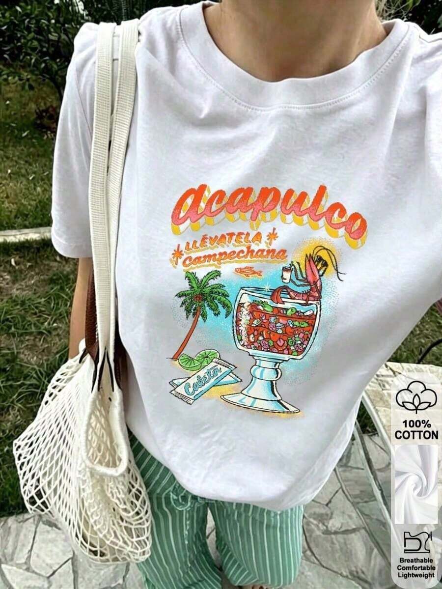 1pac 180g Graphic T-Shirt 100% Cotton Crew Neck Short Sleeve, Y2K Women's T-Shirt, Vintage Streetwear, Plus Size Graphic Tee. - 白色 - 查看 1