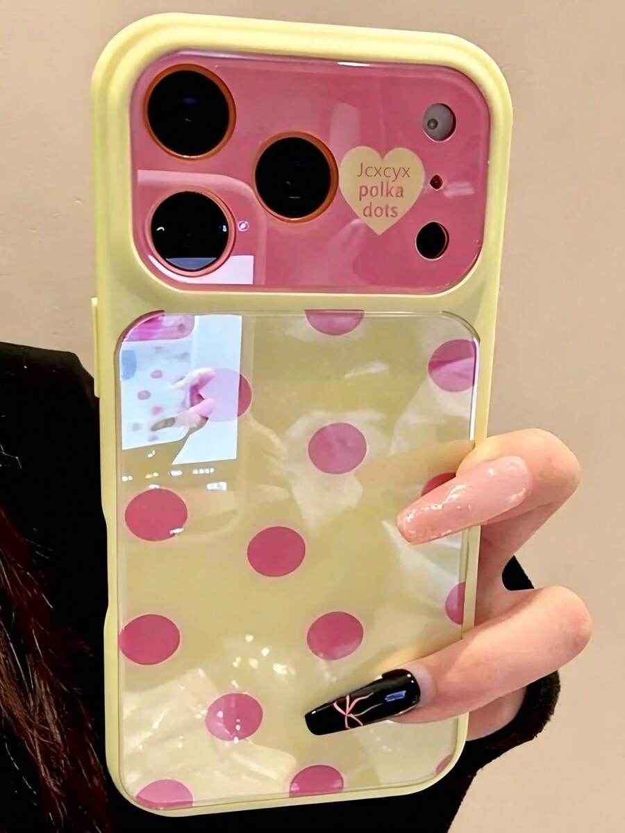 Polka Dot Cute Minimalist Pink Candy Color Phone Case, Compatible With IPhone 17 Pro Max 17 Pro 17 16 Pro Max 16 Pro 16 15 Pro Max 15 Pro 15 14 Pro Max 14 Pro 14, Cute Glossy Jelly Color Shockproof Back Cover - Yellow - View 1