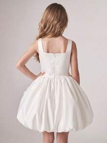 Tween Girl White 3D Floral Decor Girls' Holiday Party Princess Dress, Suitable For Baby's Birthday, Wedding, Prom, Party And Other Special Occasions - White - View 5