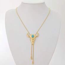 1pc European & American Western Cowboy Style Bull Head Unisex Long Pendant Necklace - Yellow Gold - View 3