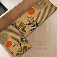 1 pieza, Decoración del hogar, Estilo bohemio con estampado de patrón geométrico de plantas, Alfombra de cocina de lino, Tapete de cocina, Tapete de piso, Tapete de baño, Tapete de puerta, Impresión 3D rectangular, Adecuado para sala de estar, dormitorio, pasillo, baño, lavandería - Alfombra de poliéster, Adecuado para decoración del hogar interior y exterior - Multicolor - Ver 2