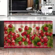 1pc, Home Decor, Strawberry Pattern Printed Table Skirt, Kitchen Small Curtain, Kitchen Cabinet Cover, With Curtain Holes, Easy To Hang, Rectangular, Machine Woven, Machine Washable, Kitchen Decoration And Accessories, Perfect For Kitchen Cabinets And Home Decor - Multicolor - View 3