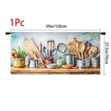 1 pieza, Decoración del hogar, Falda de mesa con estampado de cocina, Cortina pequeña de cocina, Cortina de cubierta de gabinete de cocina, Con agujeros para cortina, Fácil de colgar, Rectangular, Tejido a máquina, Lavable a máquina, Decoración y accesorios de cocina, Perfecto para gabinetes de cocina y decoración del hogar - Multicolor - Ver 14
