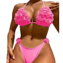 Petal Bikini Swimwear 2026 New Solid Color Tie-String Beach Bikini Two-Piece Swimsuit For Women - Fluorescent Green - View 5
