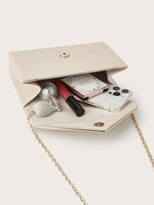 Shiny Patent PU Evening Handbag, Glittery Women's Handbag, Fashionable Flap, Luxurious Texture Faux Leather, Detachable Handle, Perfect For Glamorous Occasions, Ideal Wedding And Party Accessory - Apricot - View 7