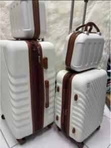 Premium Hard-Board Suitcase | 360° Wheels | Stylish And Durable | Security Lock - Bege com marrom - 查看 4