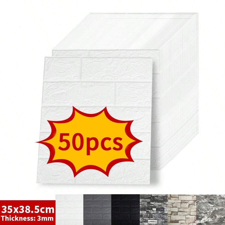 50 miếng miếng dán tường 3D, giấy dán tường gạch tự dính, dễ dán, dễ bóc, dễ lau chùi, dễ cắt, phù hợp cho nhà bếp, phòng khách, phòng tắm, hành lang, phòng ngủ