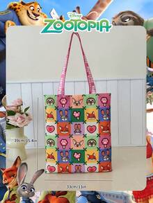 1 túi tote vải canvas in hình Zootopia bản quyền chính thức Disney, túi đeo vai nữ dung tích lớn, túi mua sắm tái sử dụng nhẹ, phù hợp cho học sinh, thanh thiếu niên, fan hoạt hình, lý tưởng cho đi làm hàng ngày, đi chợ, đưa đón con đi học, đi biển, tụ họp lễ tết, tựu trường - Nhiều màu - Xem 4