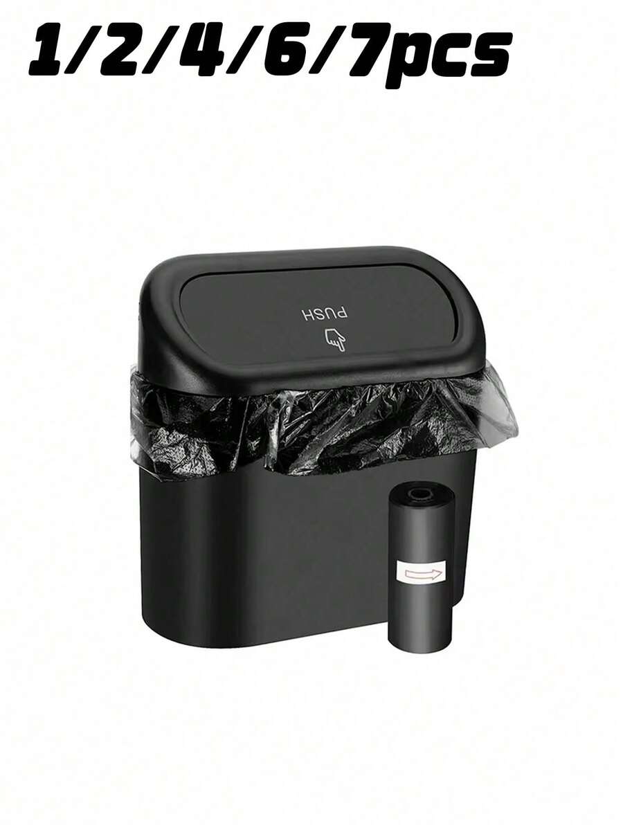 1/2/4/6/7pcs Car Door Side Hanging Trash Can With Lid And Garbage Bags Set - Black - View 1