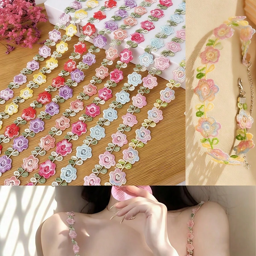1 Yard 2cm Exquisite Embroidered Small Flower Lace Trim, Handmade DIY Clothing Curtain Hat - Multicolor - View 1