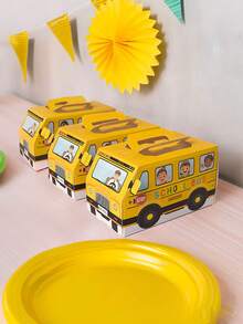 1 pieza/6 piezas/12 piezas Caja de regalo de dulces con tema de autobús escolar, caja de decoración de regalo para el nuevo semestre, adecuada para regalos de estudiantes, decoración del aula, fiesta de regreso a la escuela, decoración de dulces y galletas y otros regalos pequeños - Caja de embalaje con temática de autobús escolar - Ver 7