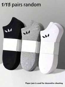 1/15 pares de calcetines cortos unisex con patrón de dibujos animados y unicolor, calcetines invisibles transpirables, calcetines básicos minimalistas versátiles, estilo de pareja, adecuados para uso diario o casual al aire libre - Multicolor - Ver 1