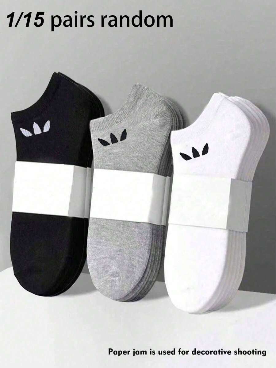 1/15 pares de calcetines cortos unisex con patrón de dibujos animados y unicolor, calcetines invisibles transpirables, calcetines básicos minimalistas versátiles, estilo de pareja, adecuados para uso diario o casual al aire libre - Multicolor - Ver 1