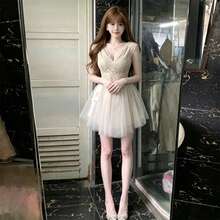 Women Short Dresses - Apricot - View 6