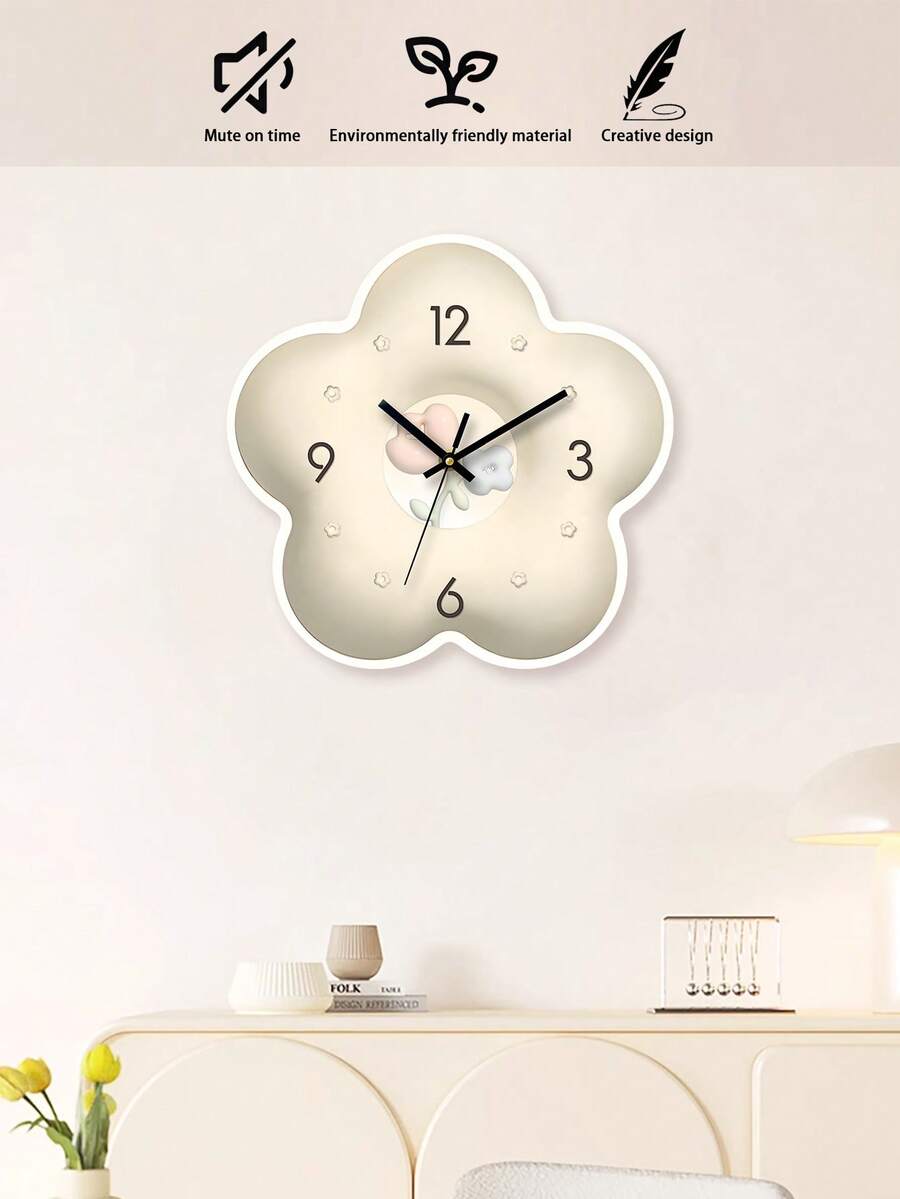 Creative Floral Home Decor Wall Clock, Silent Battery Powered, Suitable For Home, School, Office - 1PC - View 1
