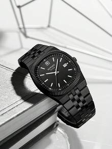 REWARD Men's Quartz Watch Business Fashion Style Calendar Luminous Hands Multi-Functional Wristwatch High Quality Gift Classic Design Stainless Steel Band - Black - View 1