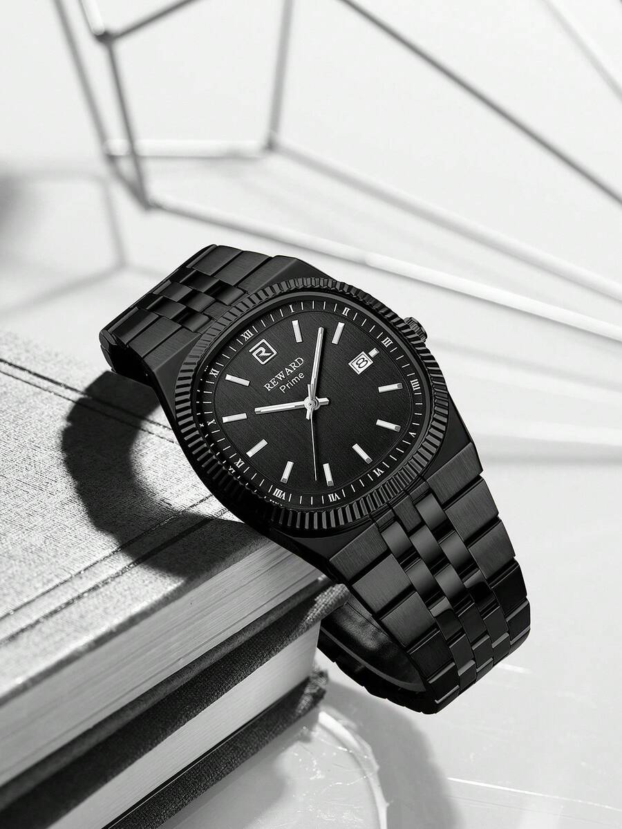REWARD Men's Quartz Watch Business Fashion Style Calendar Luminous Hands Multi-Functional Wristwatch High Quality Gift Classic Design Stainless Steel Band - Black - View 1