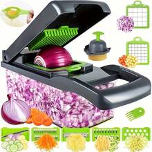 14 In 1 Manual Vegetable Chopper A Multifunctional Kitchen Tool Suitable For Onions, Potatoes,Tomatoes,Cucumbers, And Carrots. The Blades Are Interchangeable And The Vegetable Chopper Is Designed To Be User-Friendly For Home Cooking And Easy To Store - Dark Grey - View 3