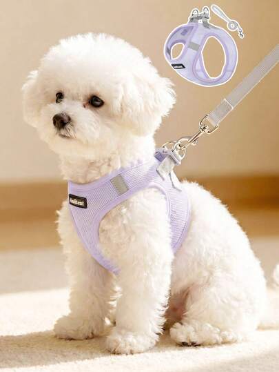 DomKim Anti-Pull Reflective Dog Harness & Leash Set, Escape-Proof Cat Harness With 1.5m Leash, Adjustable Breathable Mesh Pet Vest, Night Reflective Strip, Suitable For Small And Medium Dogs And Cats Outdoor Walking