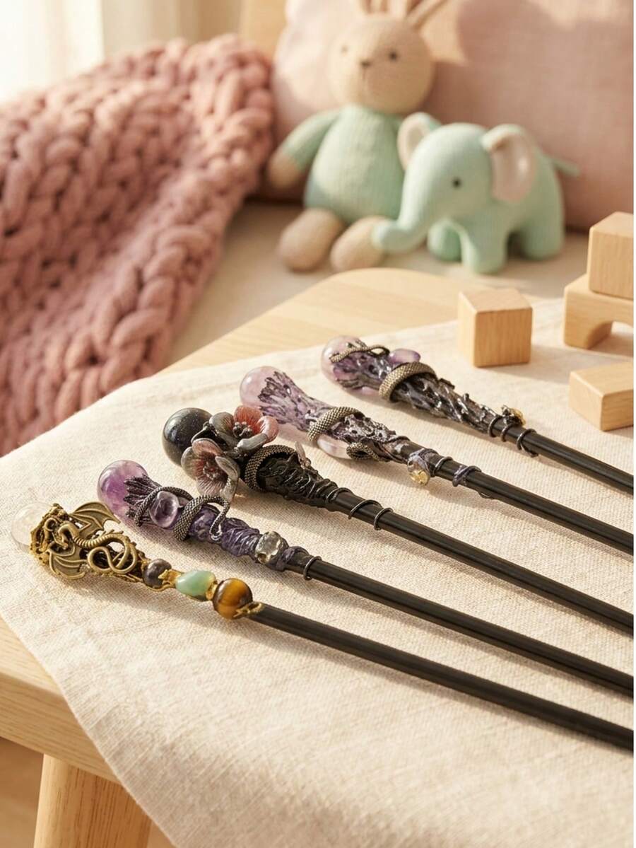 1pc Crystal Wand, Handmade DIY Wand, Cosplay, Halloween Scepter, Witch Cane, Crystal Scepter Divination Magic Wand Spirit Healing Gemstone Energy, Magic Positive Energy Crystal Wand, Spiritual Home Decor, Suitable Birthday/Halloween Gift