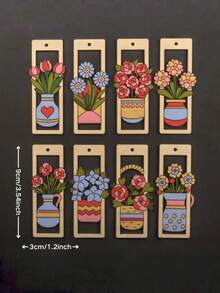 8pcs Natural Wooden Hollow Bookmarks, Blank Wooden Floral Bookmark Set, Can Be Hand-Painted And Colored, Student Reading Gift, Home Decor, DIY Paintable And Suitable For Aromatherapy, Study Room Desk Decor Ornament - Multicolor - View 10