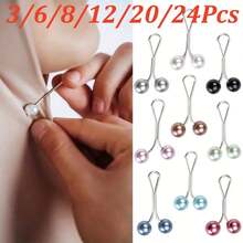 3/6/8/12/20/24Pcs Women's Headscarf Pearl Metal Clip Headscarf Fixing Pins Hijab Pins (Assorted) - Multicolor - View 2