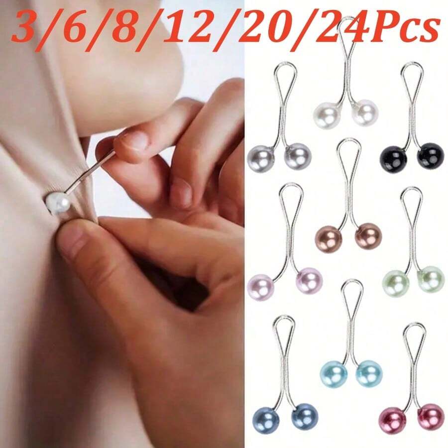 3/6/8/12/20/24Pcs Women's Headscarf Pearl Metal Clip Headscarf Fixing Pins Hijab Pins (Assorted)