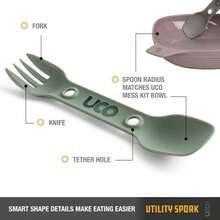 UCO Utility Spork 3-In-1 Combo Spoon-Fork-Knife Utensil - Green/Charcoal + Utensil - View 4