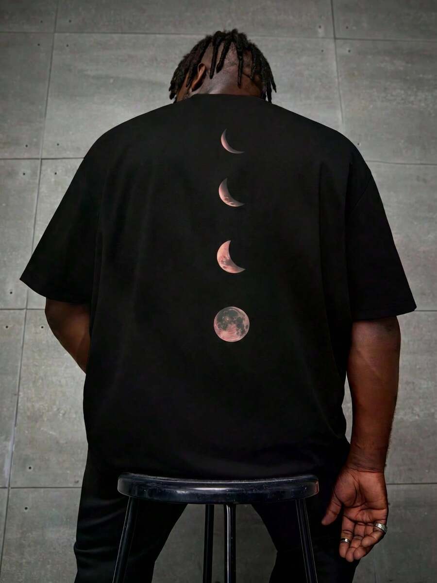 ChristmasFRACTYR Camisa de Verão para Homem Plus Size com Padrão de Fases da Lua, Respirável e Confortável para Uso ao Ar Livre. Artigo Popular. - Preto - Ver 1