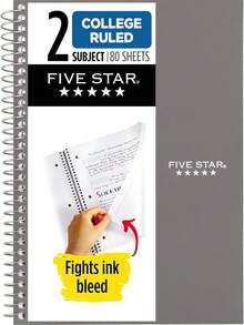 New-2026Five Star Spiral Notebook, 2 Subject, College Ruled Paper, 6" X 9.5", 80 Sheets, Blue (Color May Vary) (840029CG1) - Gray - View 1
