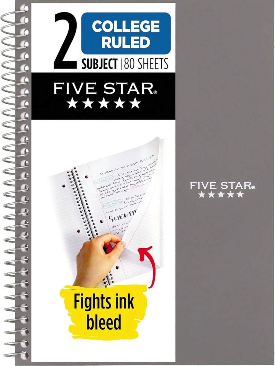 New-2026Five Star Spiral Notebook, 2 Subject, College Ruled Paper, 6" X 9.5", 80 Sheets, Blue (Color May Vary) (840029CG1) - Gray - View 1