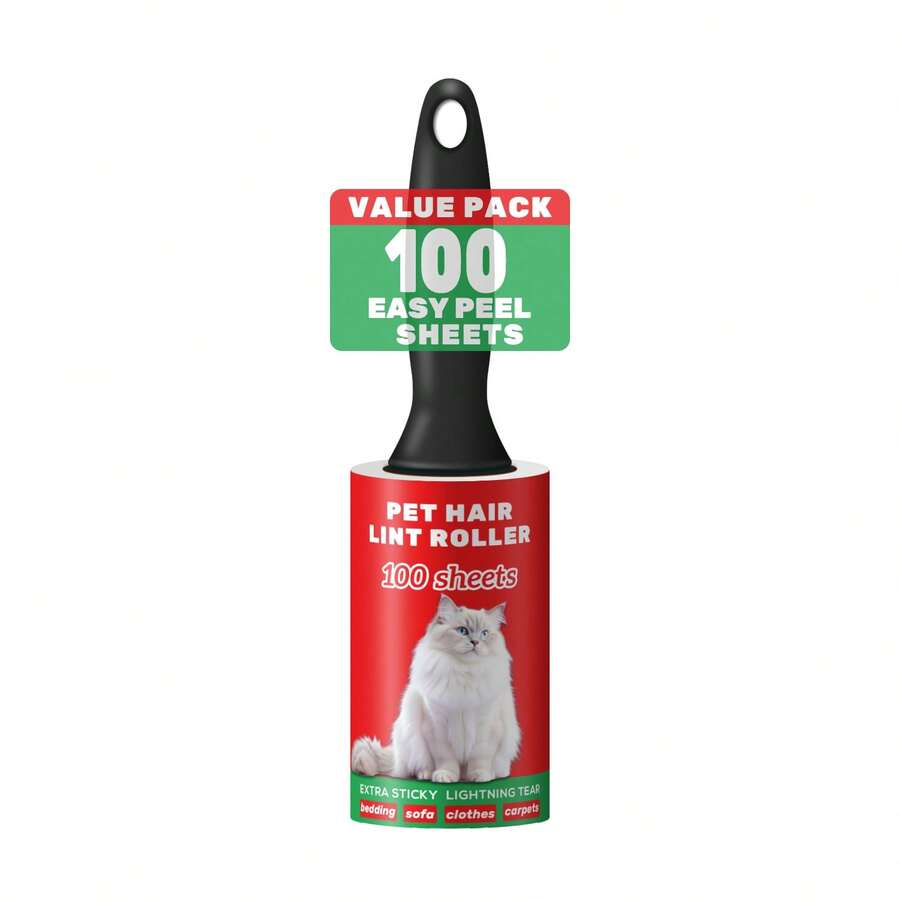 超黏寵物毛髮除毛滾輪 100/200/400/600/800 張超值組,適用於衣物、沙發、地毯、床上用品的狗貓除毛器,附 1/2/3/4 個塑膠手柄與 1/2/4/6/8 個替換滾輪,手動操作 (4/6/8 個替換裝需另購) - 紅色 - 查看 1