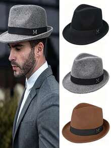 1 buah Topi Koboi Barat Modis Bertepi Kecil Ukuran M-Mark untuk Musim Gugur, Lingkar Kepala Besar, Topi Jazz yang Membuat Wajah Terlihat Lebih Ramping - beraneka warna - View 2