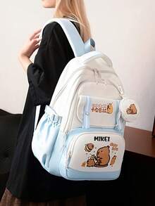 1pc Personalized Back To School Large Capacity Cute Cartoon Capybara Print Backpack With Mini Round Coin Purse, Adjustable Shoulder Straps, Nylon Material Zipper Closure Multiple Compartments Storage, Suitable For Daily, Outings, Travel, Commuting. Perfect Birthday, New Year Or Holiday Gift For Friends, Daughters Or Sons. Custom Exclusive Name, Anniversary. - Multicolor - View 12