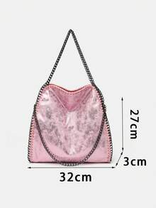 1 túi đeo vai nữ bằng da thuần chay có dây xích, túi xô phong cách mới, túi tote cầm tay, ví công sở dung tích lớn dùng hàng ngày và đi mua sắm - Hồng - Xem 2