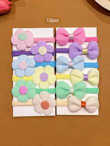 12pcs Colorful Bowknot Flower Hair Ties Cute Women Hair Bands Hair Ropes Random Colors Suitable For Daily Use Hair Accessories - Multicolor - View 5