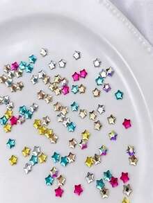 100pcs Assorted Size Colorful 3D Star Rhinestones Nail Art Charms, Random Color And Size Combination; Flat Bottom Asymmetric Star Nail Decorations, Including Rose Red, Ocean Blue, Light Pink And More, 3D Nail Rhinestones, Nail Art Stones, Nail Art Tools, Women/Girls Nail Accessories, Nail Art Stickers - Multicolor - View 3