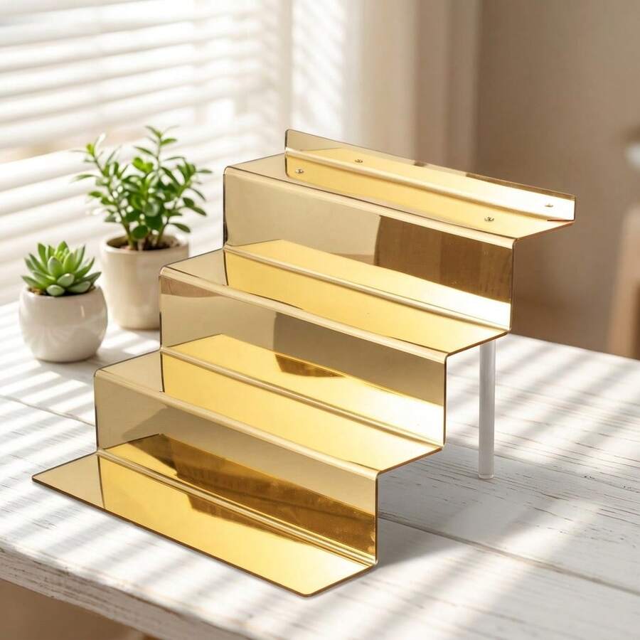 12 Inch Mirror Gold Acrylic 4-Tier Display Stand, Perfume Storage Rack, Perfume & Cologne Storage Rack, Blind Box Figure Display Stand, Transparent Cupcake Stand, Dessert Stand