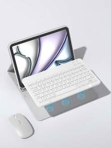 Wireless Keyboard Mouse Set For IPad A16 11th/10th, 9th/8th/7th 10.2 Inch, Air 10.9 Inch 11 Inch, With PU Leather Tablet Protective Case, Detachable Wireless Keyboard (150mAh Battery) And Protective Case With Pen Slot, Gray - Light Grey - View 7