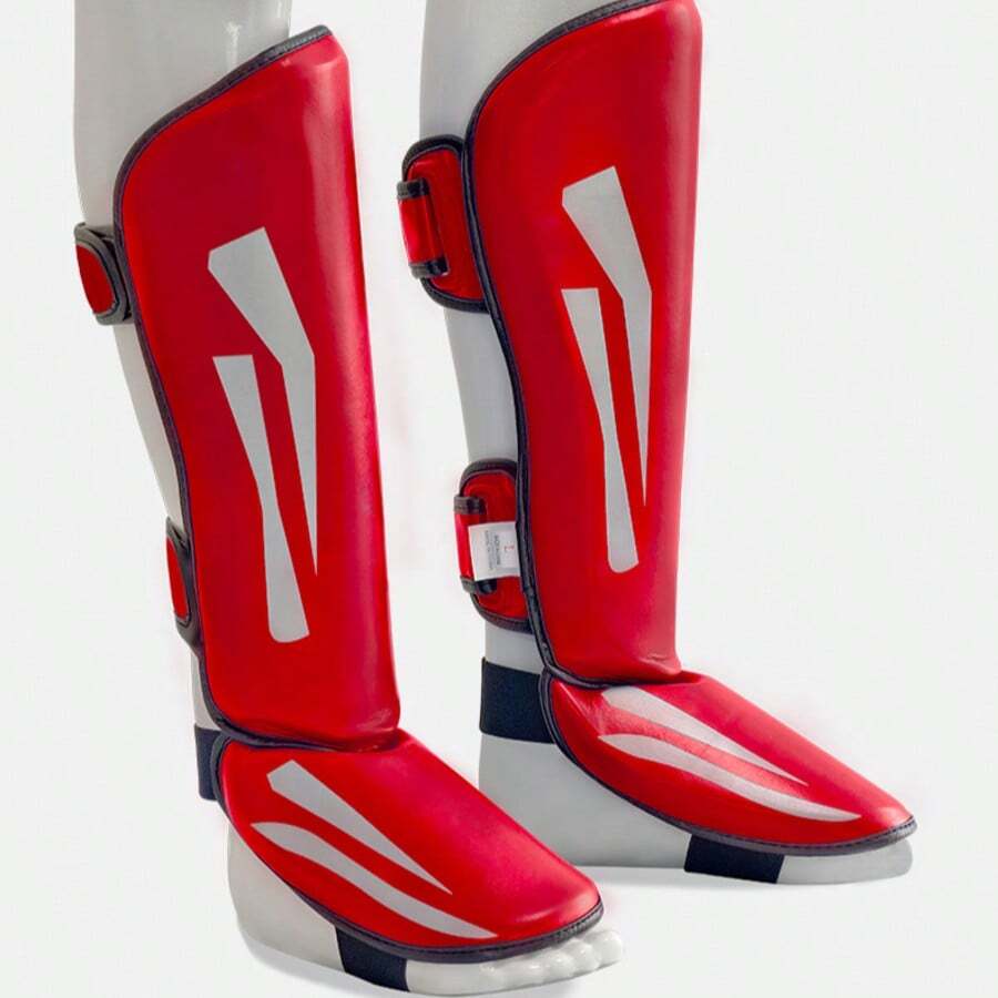 Black Boxing Leg Guards, Martial Arts Joint & Foot Guards, Boxing Training & Competition Protective Equipment - Red - View 1
